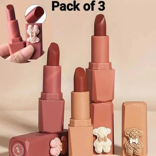Color Castile Pack of 3 Bear Shape Matte Lipsticks – Long-Lasting, Bold & Vibrant Makeup Essential