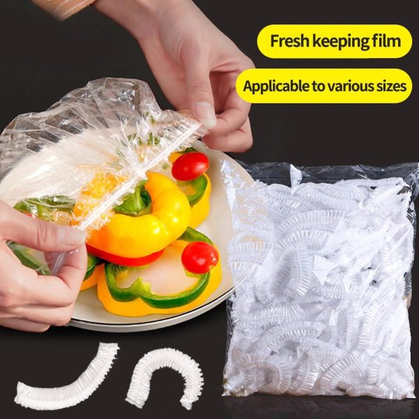 100pcs Stretchable Plastic Food Covers – Disposable Transparent Wrap For Bowls, Plates, Fruits, Vegetables – Anti-dust, Food-grade Cling Film