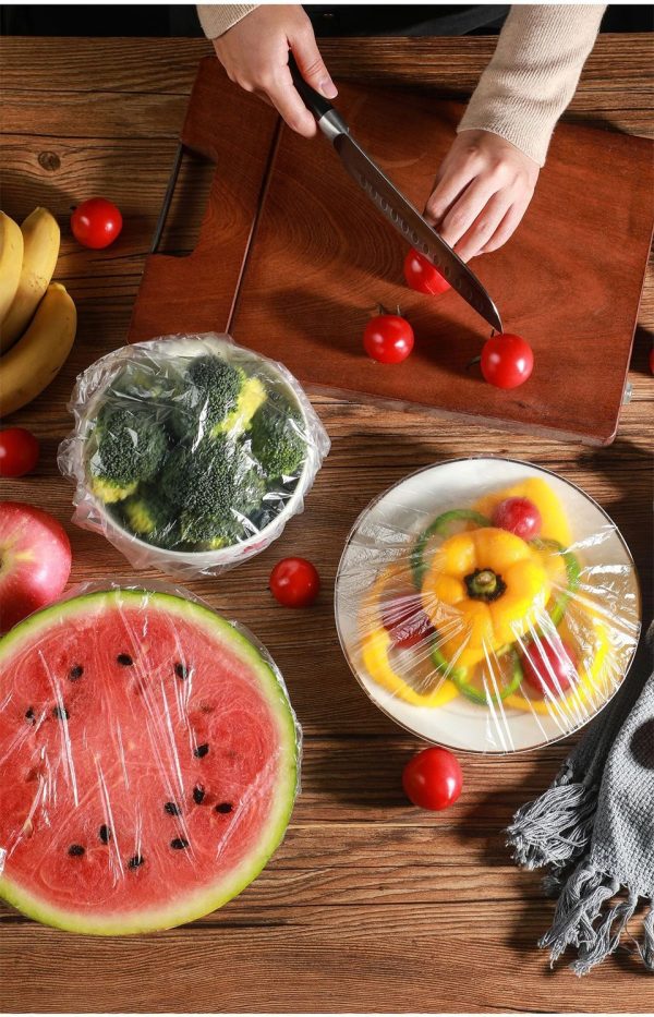 100pcs Stretchable Plastic Food Covers – Disposable Transparent Wrap For Bowls, Plates, Fruits, Vegetables – Anti-dust, Food-grade Cling Film