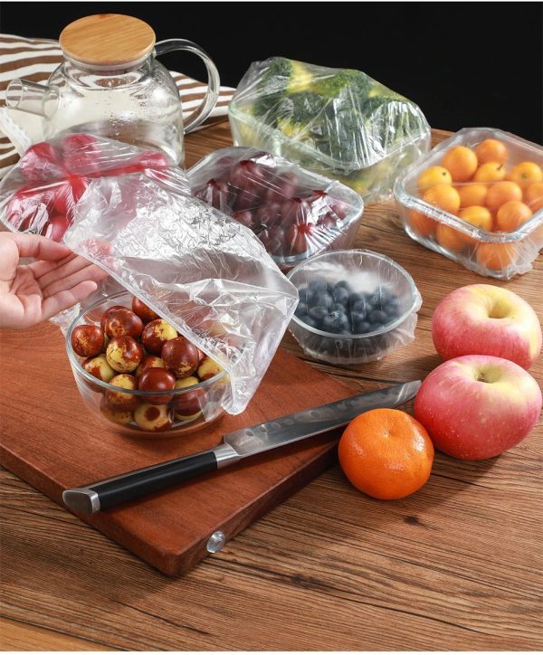 100pcs Stretchable Plastic Food Covers – Disposable Transparent Wrap For Bowls, Plates, Fruits, Vegetables – Anti-dust, Food-grade Cling Film