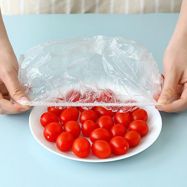 100pcs Stretchable Plastic Food Covers – Disposable Transparent Wrap For Bowls, Plates, Fruits, Vegetables – Anti-dust, Food-grade Cling Film