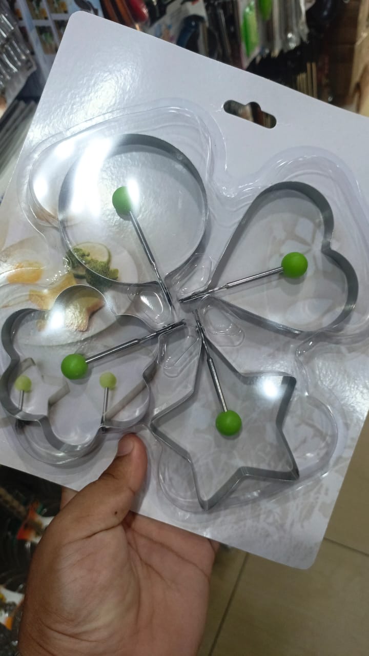 4PCs Stainless Steel Egg Ring Mold Set – Fun Shaped Fried Egg & Pancake Moulds (Star, Heart, Flower, Circle) for Creative Cooking
