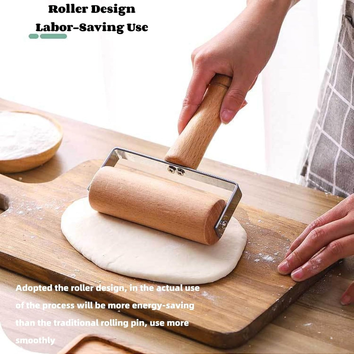 2pcs Wooden Rolling Pin for Baking – Hand Push Dough Roller with Non-Stick Surface, Lightweight & Kid-Friendly