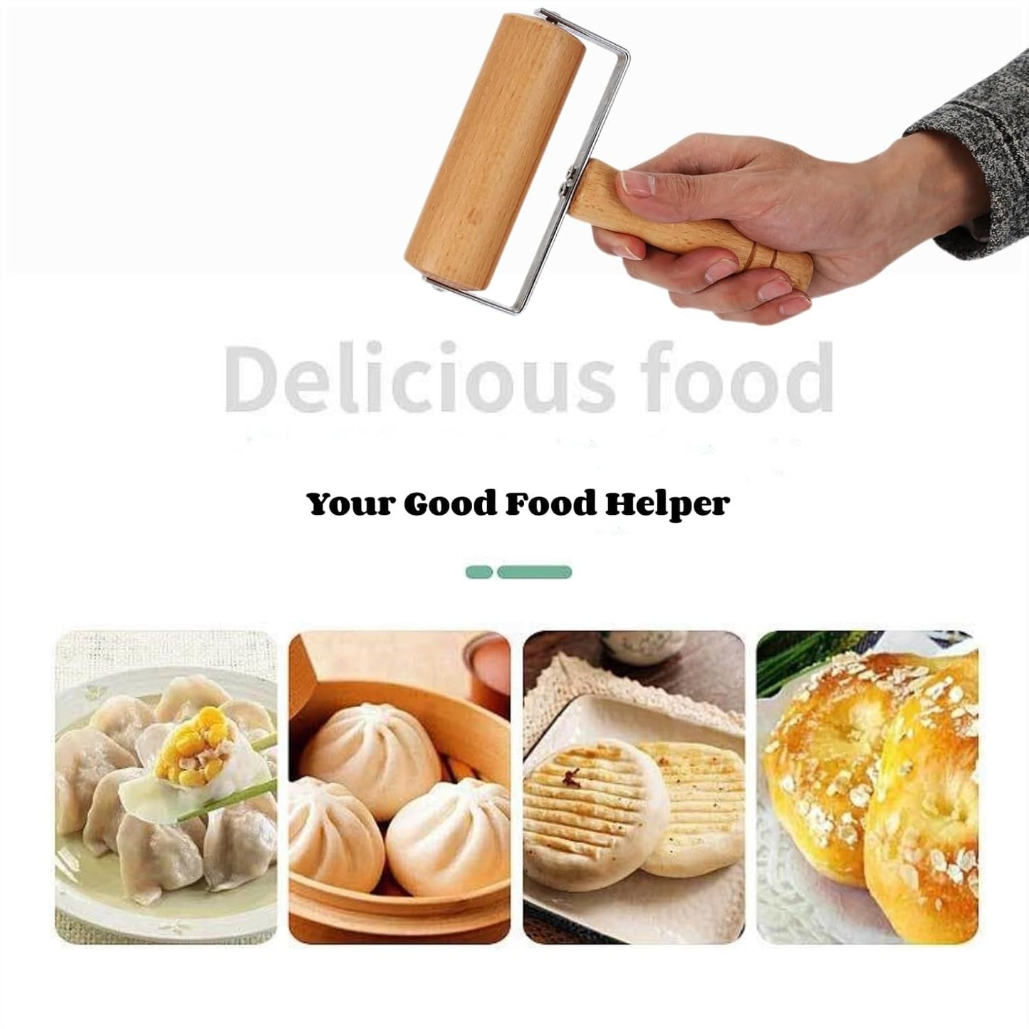 2pcs Wooden Rolling Pin for Baking – Hand Push Dough Roller with Non-Stick Surface, Lightweight & Kid-Friendly
