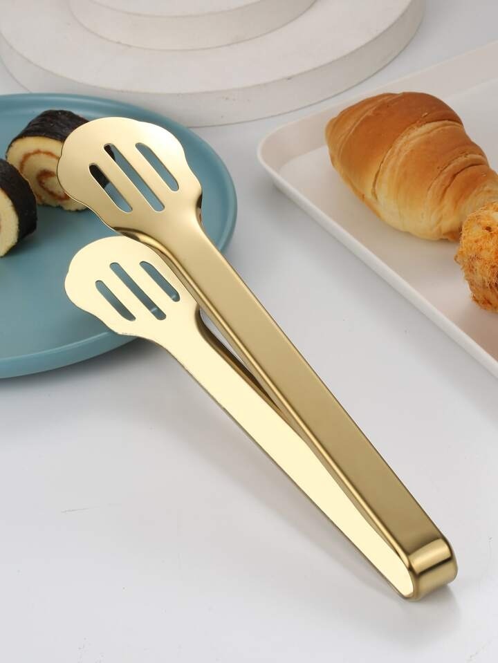 Mini Stainless Steel Food Serving Tong – 6 Inch Strainer Tong with 28-Hole Flat Head for Salad, Ice Cubes, Pastries, Frying & Tea