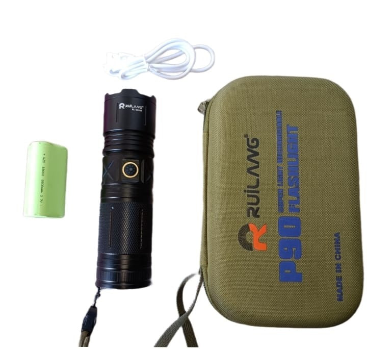 Ruilang P90 High Power Rechargeable LED Flashlight – Ultra Bright Torch with Zoom, Multiple Modes & Type-C Fast Charging