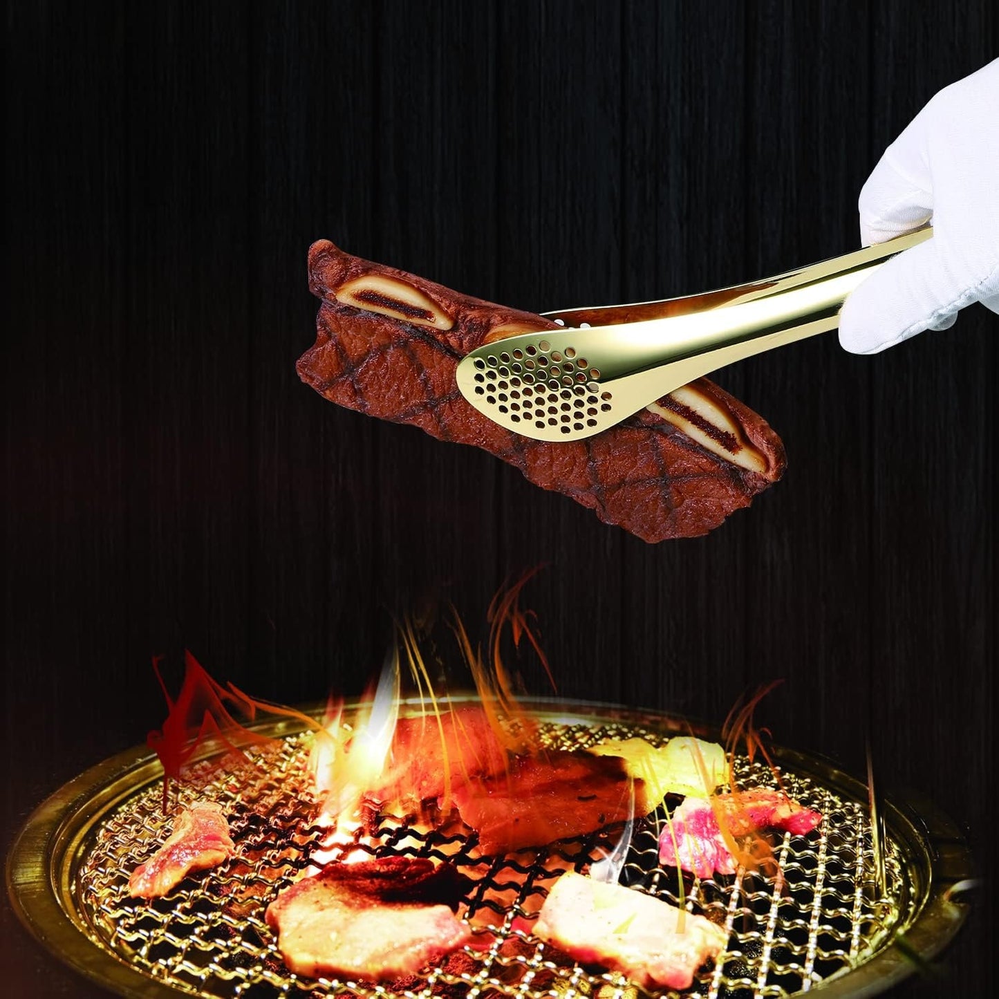 Mini Stainless Steel Food Serving Tong – 6 Inch Strainer Tong with 28-Hole Flat Head for Salad, Ice Cubes, Pastries, Frying & Tea