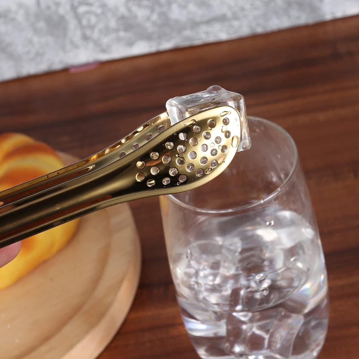Mini Stainless Steel Food Serving Tong – 6 Inch Strainer Tong with 28-Hole Flat Head for Salad, Ice Cubes, Pastries, Frying & Tea
