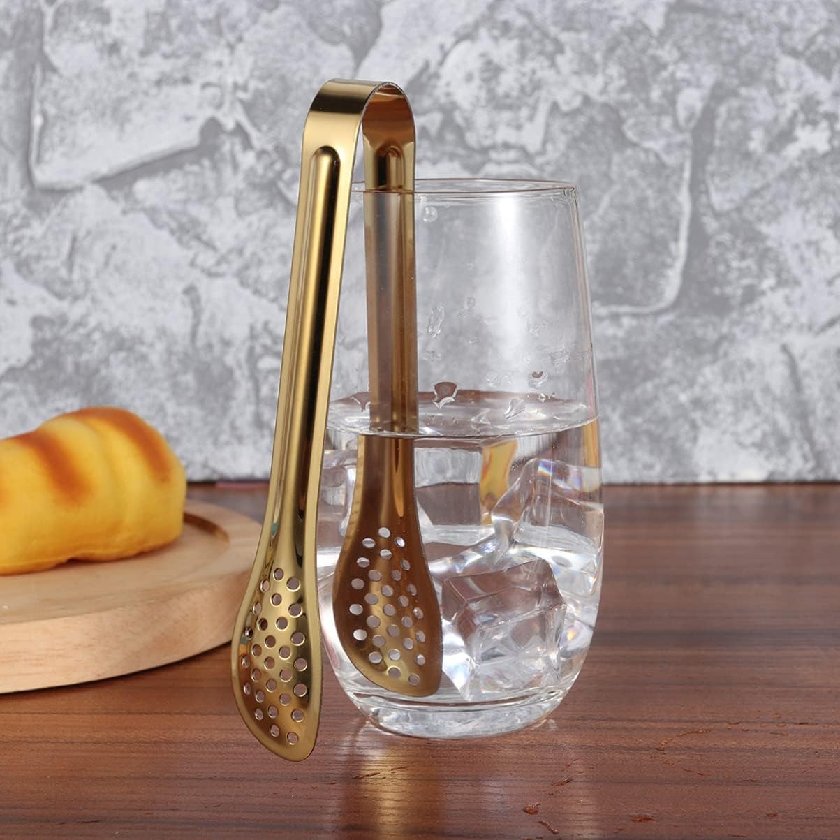 Mini Stainless Steel Food Serving Tong – 6 Inch Strainer Tong with 28-Hole Flat Head for Salad, Ice Cubes, Pastries, Frying & Tea