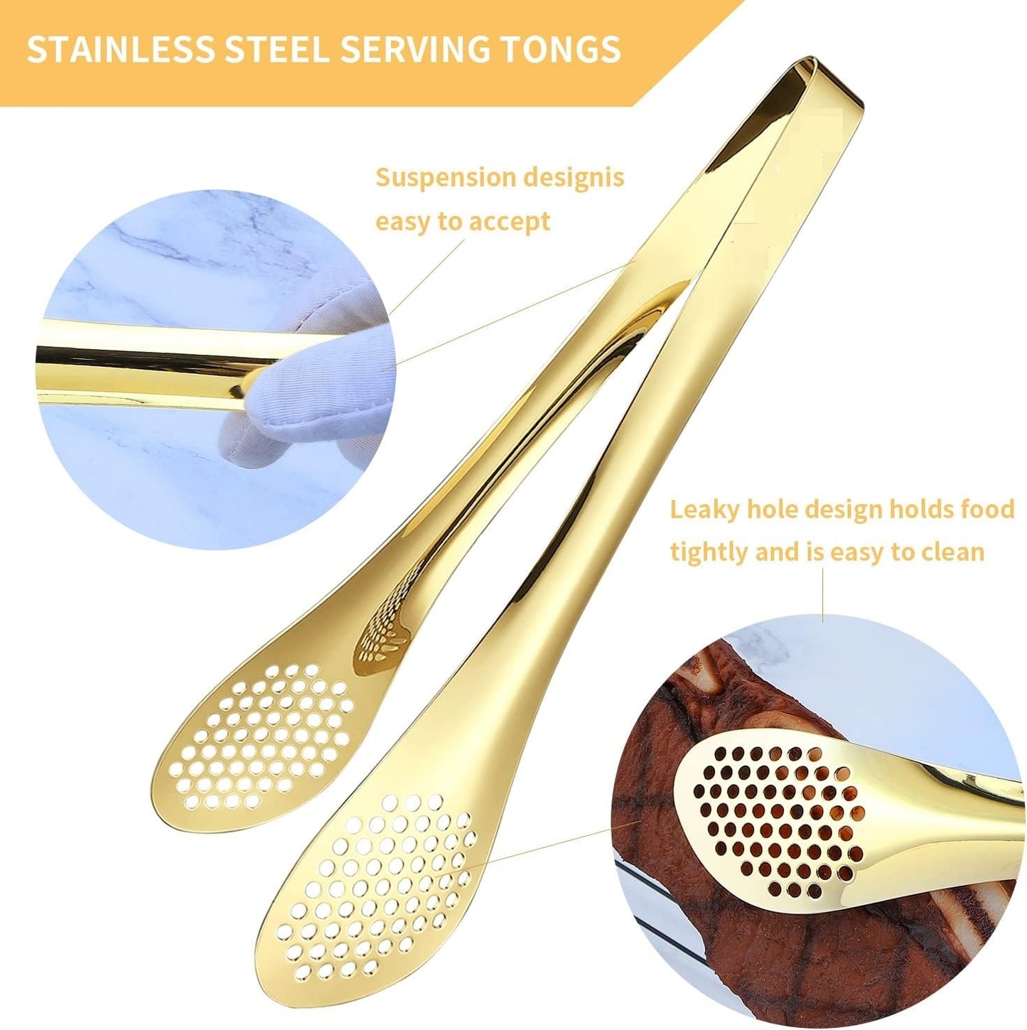 Mini Stainless Steel Food Serving Tong – 6 Inch Strainer Tong with 28-Hole Flat Head for Salad, Ice Cubes, Pastries, Frying & Tea