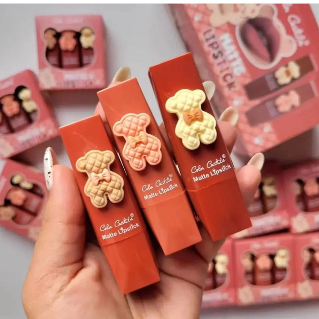 Color Castile Pack of 3 Bear Shape Matte Lipsticks – Long-Lasting, Bold & Vibrant Makeup Essential