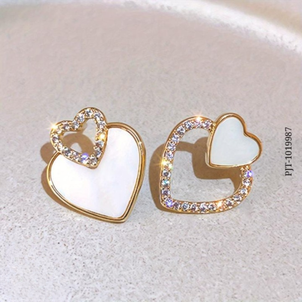 Pjt-987 Beautifull Korean Heart Shape Zircon Earrings For Women – Sparkling Black & White Crystal Studs, Fashion Jewelry Gift For Everyday Wear And Special Occasions