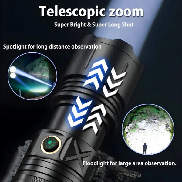 Ruilang P90 High Power Rechargeable Led Flashlight – Ultra Bright Torch With Zoom, Multiple Modes & Type-c Fast Charging