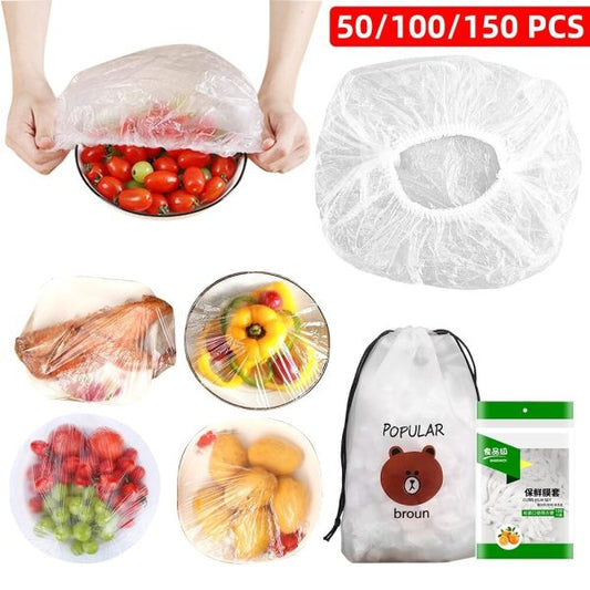 100pcs Stretchable Plastic Food Covers – Disposable Transparent Wrap For Bowls, Plates, Fruits, Vegetables – Anti-dust, Food-grade Cling Film