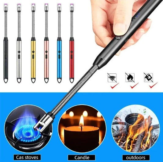 360° Outdoor Kitchen Lighter – Usb Rechargeable Plasma Arc Lighter With Safety Lock & Flexible Elbow For Candles, Bbq & Stoves (random Color)