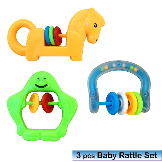 3 Pcs Baby Rattle Set – Non-Toxic Plastic Toys for Newborns, Safe &amp; Lightweight, Colorful Shapes for Sensory and Motor Skill Development (0-3 Years)