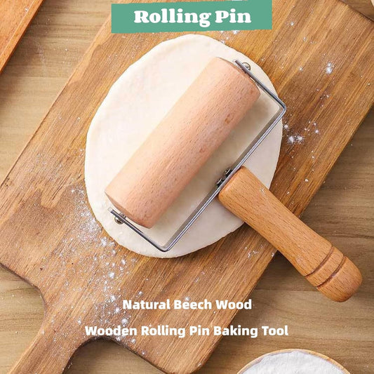 2pcs Wooden Rolling Pin for Baking – Hand Push Dough Roller with Non-Stick Surface, Lightweight &amp; Kid-Friendly