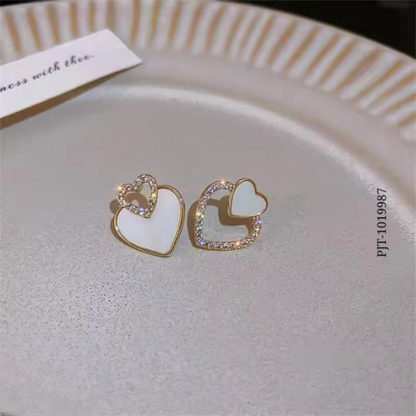 Pjt-987 Beautifull Korean Heart Shape Zircon Earrings For Women – Sparkling Black & White Crystal Studs, Fashion Jewelry Gift For Everyday Wear And Special Occasions