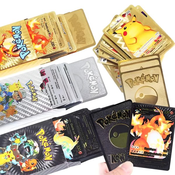 Pokemon Plastic Cards Collection Box – 52 Cards Per Pack | 3d Pokemon Trading Cards | Durable Plastic Cards | Gold, Black & Silver Color Options | Premium Collector’s Edition Gift Set